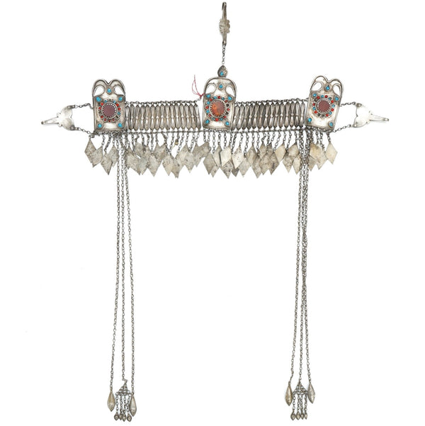 Ersari Head dress silver and white metal 47 x 9 cm